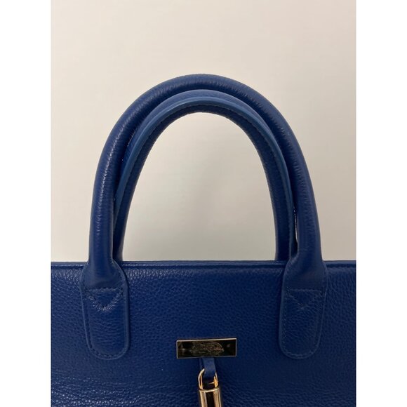 Onna Ehrlich Blue Pebbled Leather Handbag CB Gold Hardware Tassel Zip Close NEW - Picture 3 of 14